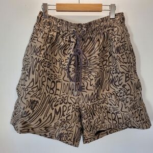 DOMREBEL wavy Beige Tan Woven Jacquard Design Shorts - XL